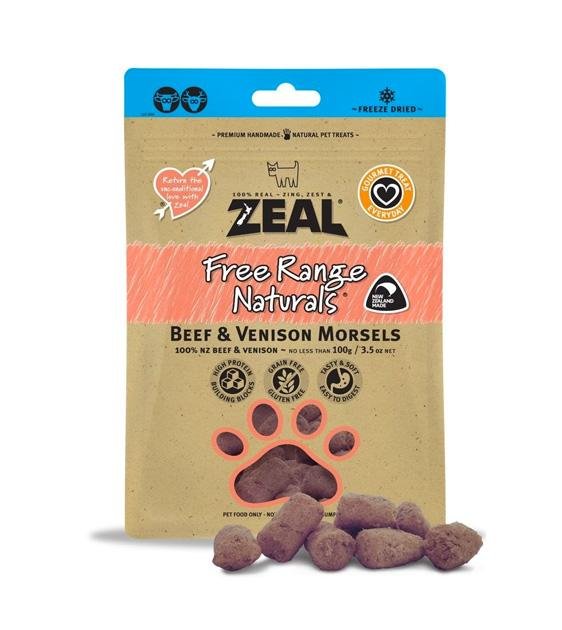 Zeal Free Range Freeze Dried Beef Venison Morsels Dog Treats Good Dog People