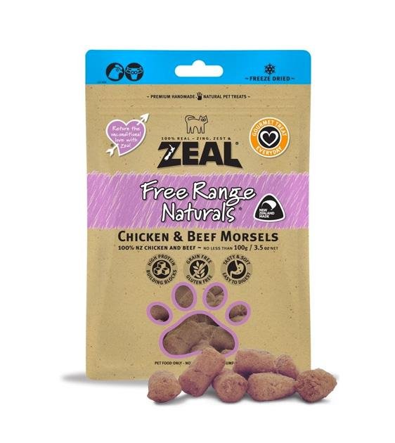 Zeal Free Range Freeze Dried Chicken & Beef Morsels Cat and Dog Treats