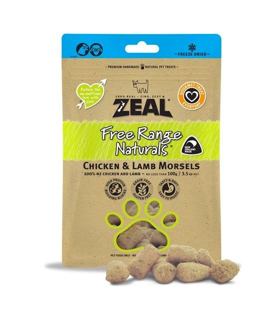 Zeal Free Range Freeze Dried Chicken & Lamb Morsels Cat and Dog Treats 