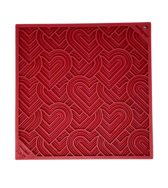 SodaPup Enrichment Lick Mat For Dogs (Square / Red Hearts)
