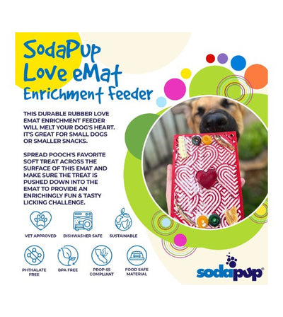 SodaPup Enrichment Lick Mat For Dogs (Square / Red Hearts) - Good Dog People™