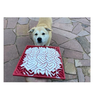 SodaPup Enrichment Lick Mat For Dogs (Square / Red Hearts) - Good Dog People™