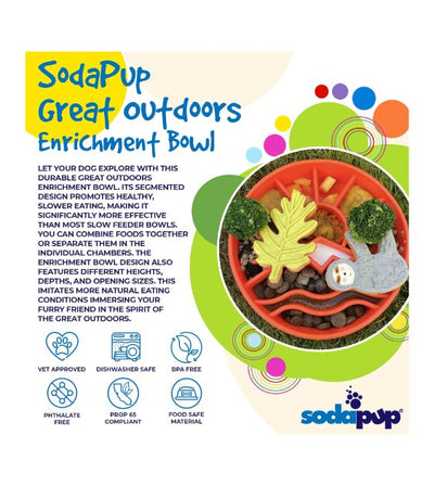 SodaPup Enrichment Slow Feeder Bowl For Dogs (Round / Orange Great Outdoors) - Good Dog People™