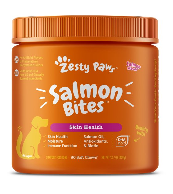 Zesty Paws Salmon Bites Skin Health Supplements for Dogs Salmon Flavour Good Dog People